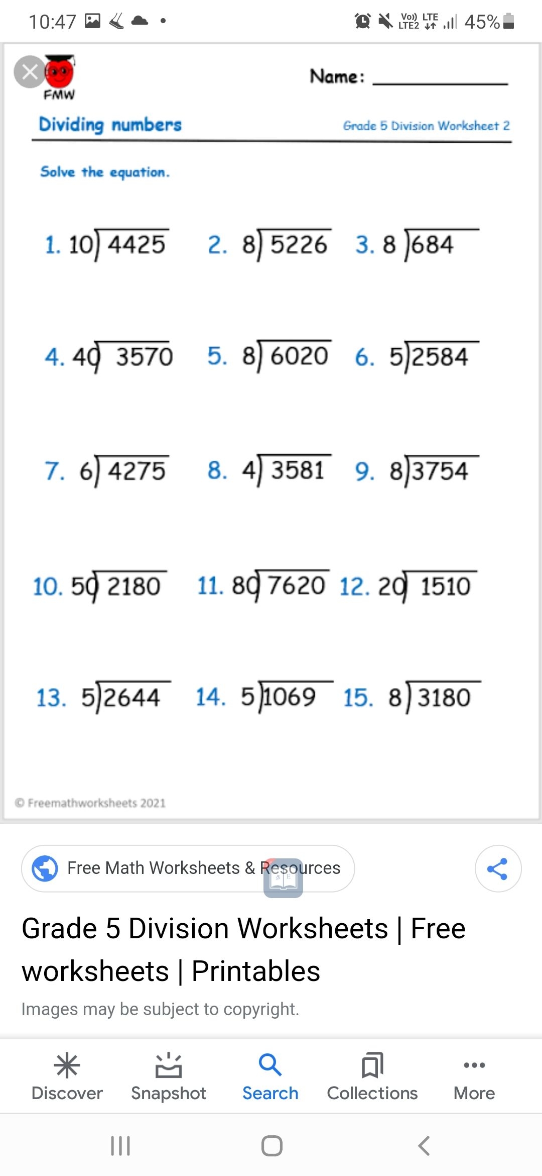 Long Division Worksheets Problems Free Printable Math Drills