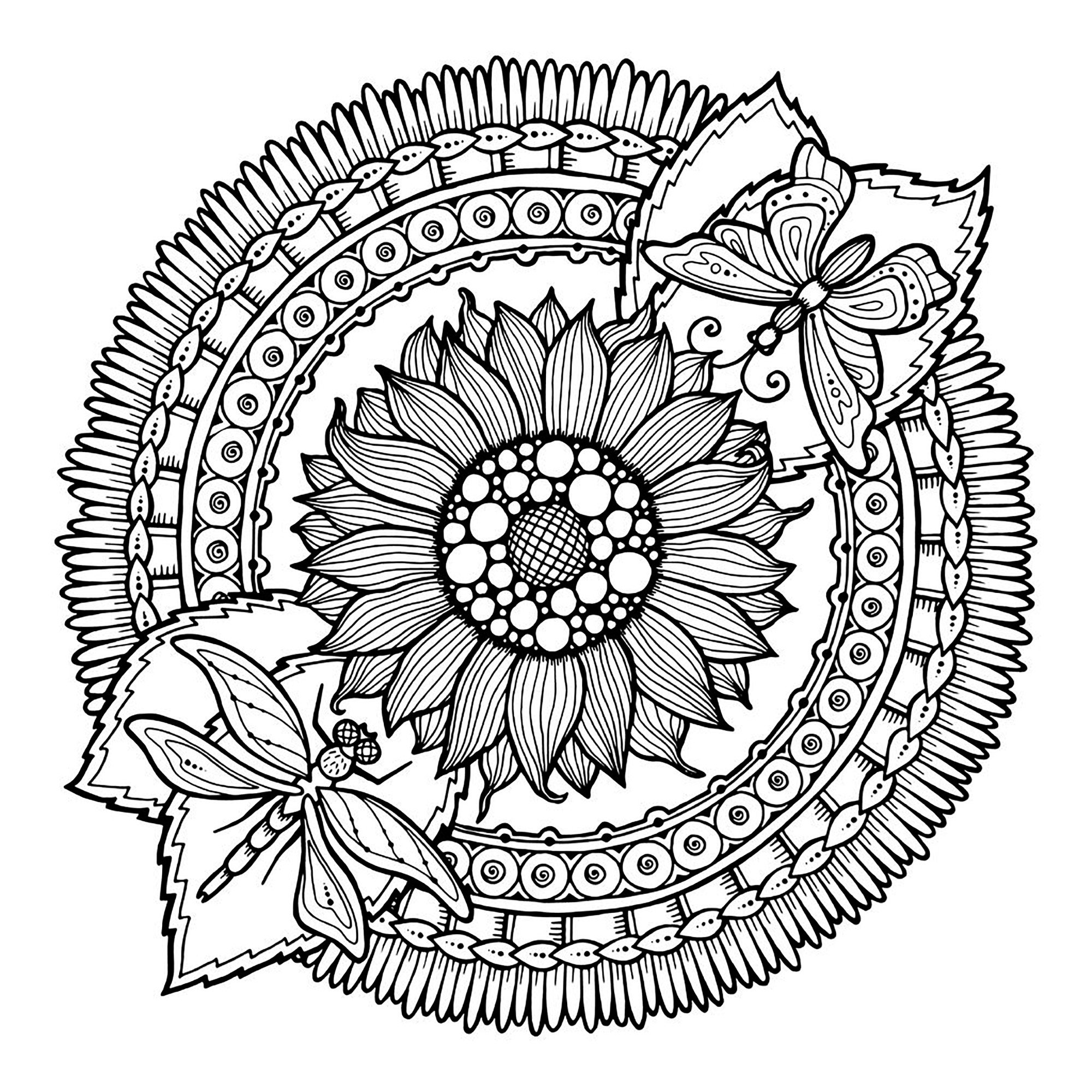 Mandala Dragonfly And Flowers By Juliasnegireva Mandalas Adult