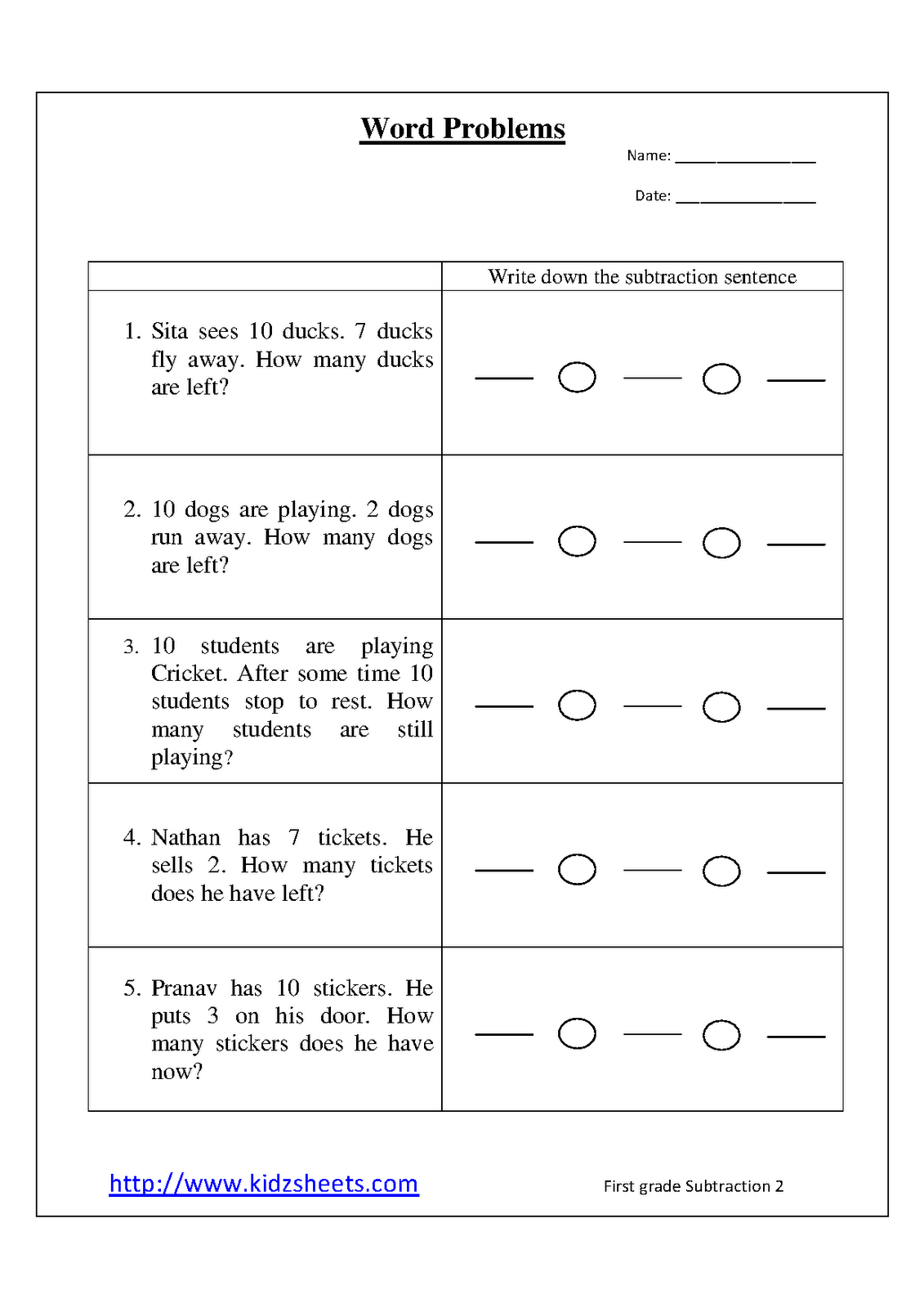 Math Problems For 1st Graders Worksheets