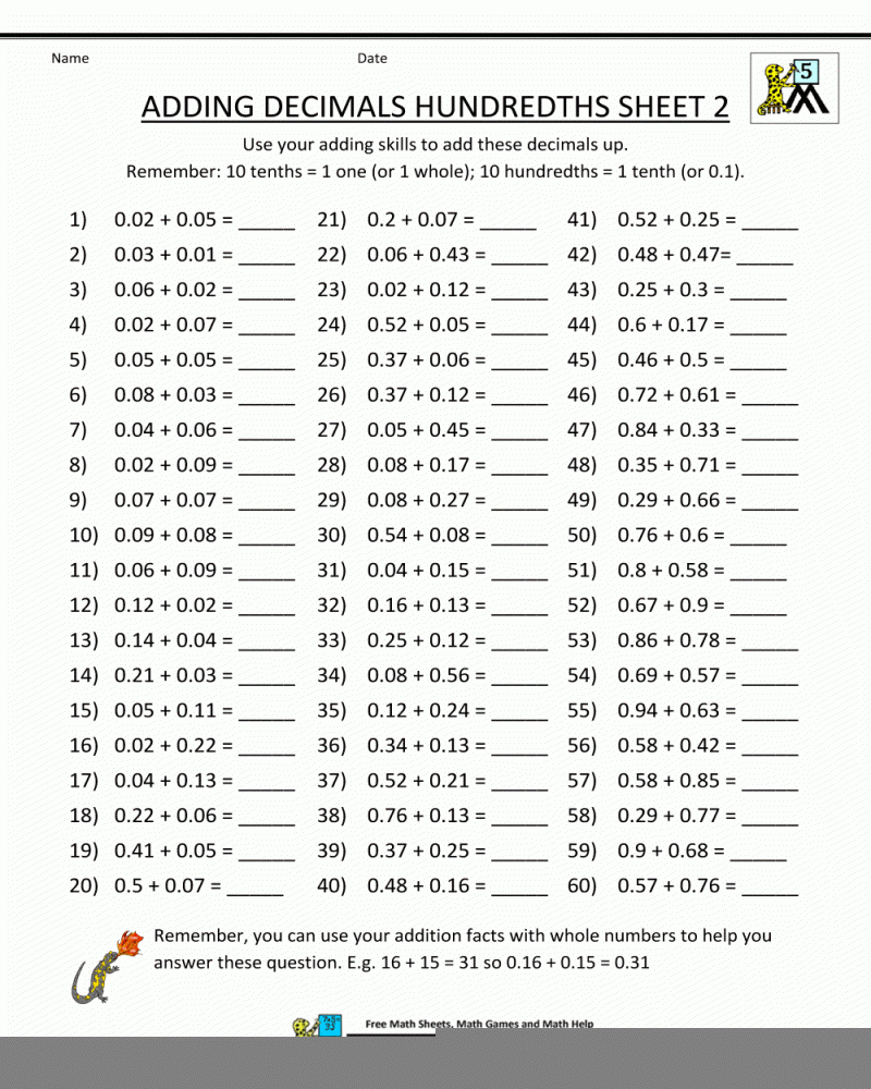 Math Sheets For 5Th Graders Math Worksheets For Fifth Math