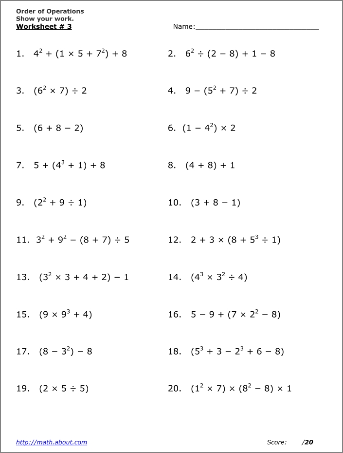 Math Worksheets Order Of Operations Or PEMDAS Worksheets Library