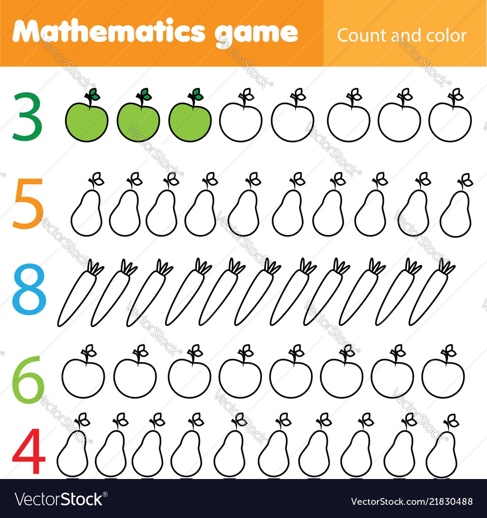 Mathematics Worksheet For Kids Count And Color Vector Image