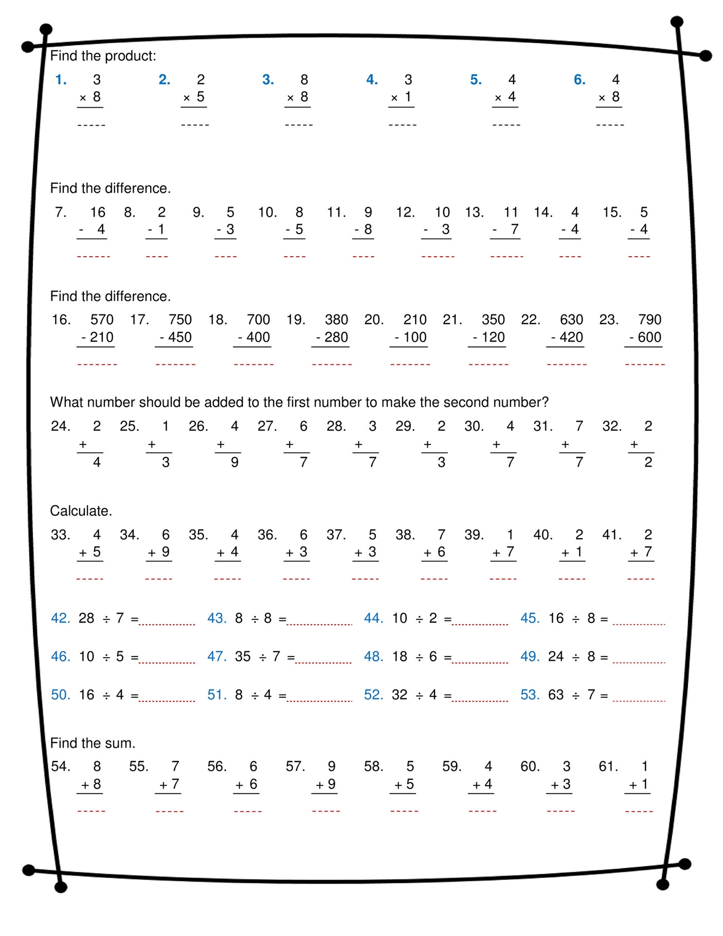 Maths Addition Subtraction Multiplication And Division Worksheets 