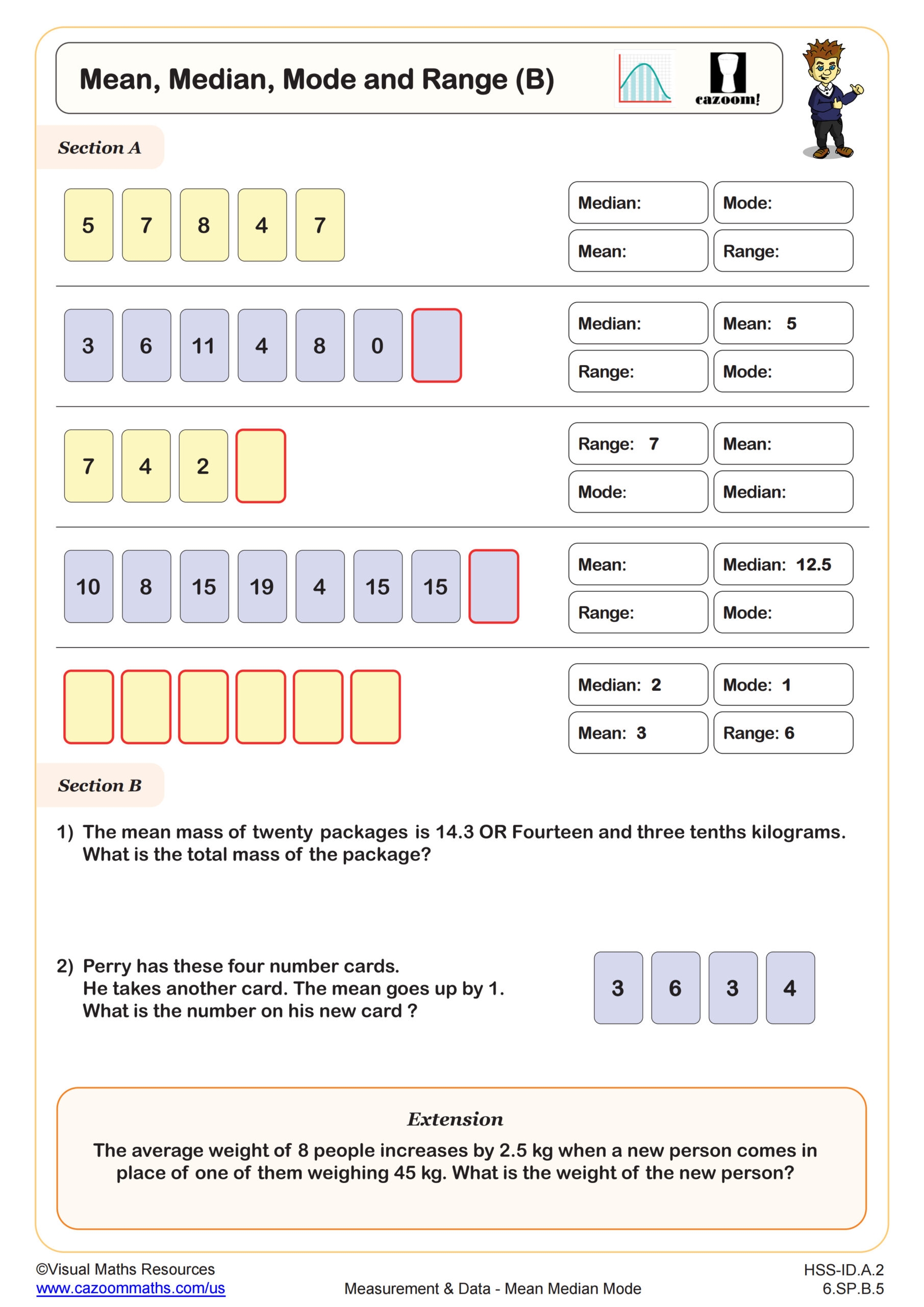 Mean Median Mode And Range B Worksheet PDF Printable 