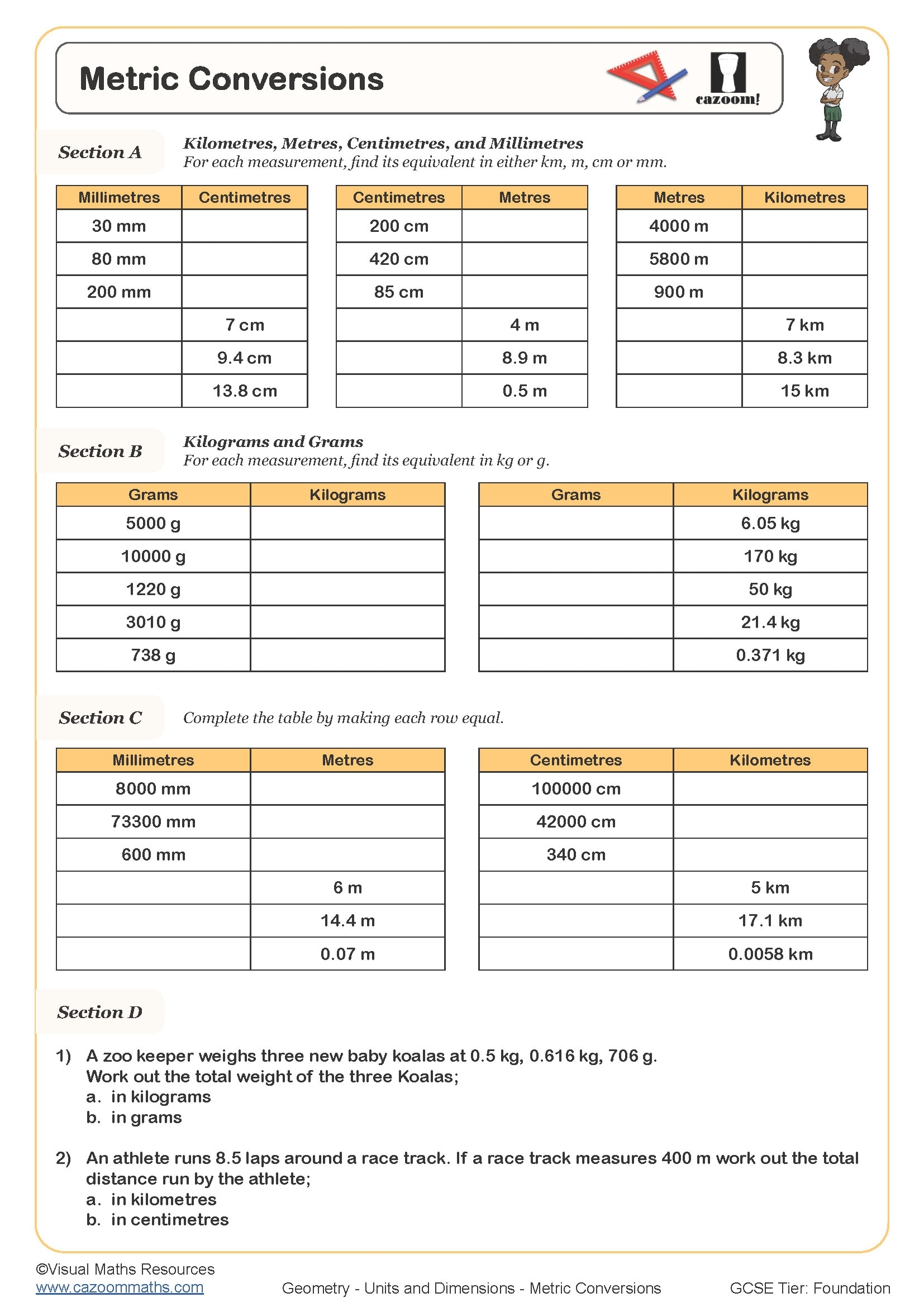 Measurement Conversion Worksheet For 3rd 6th Grade Lesson Planet 