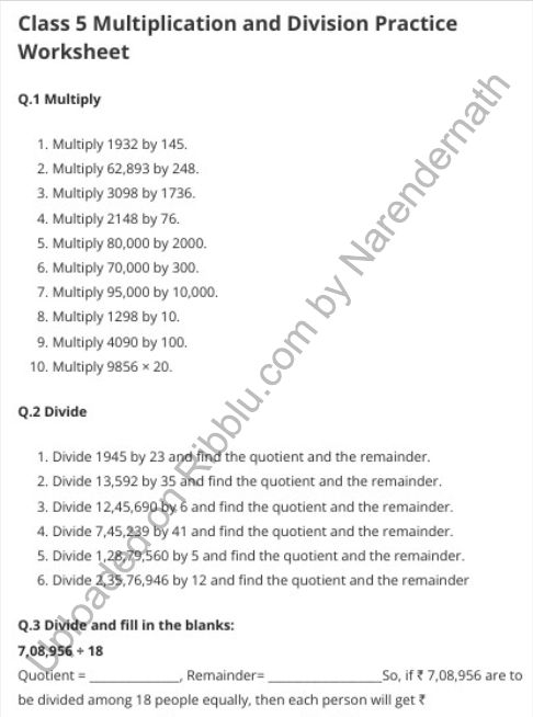 Multiplication And Division Class 5 Maths Worksheets In 2023 Math
