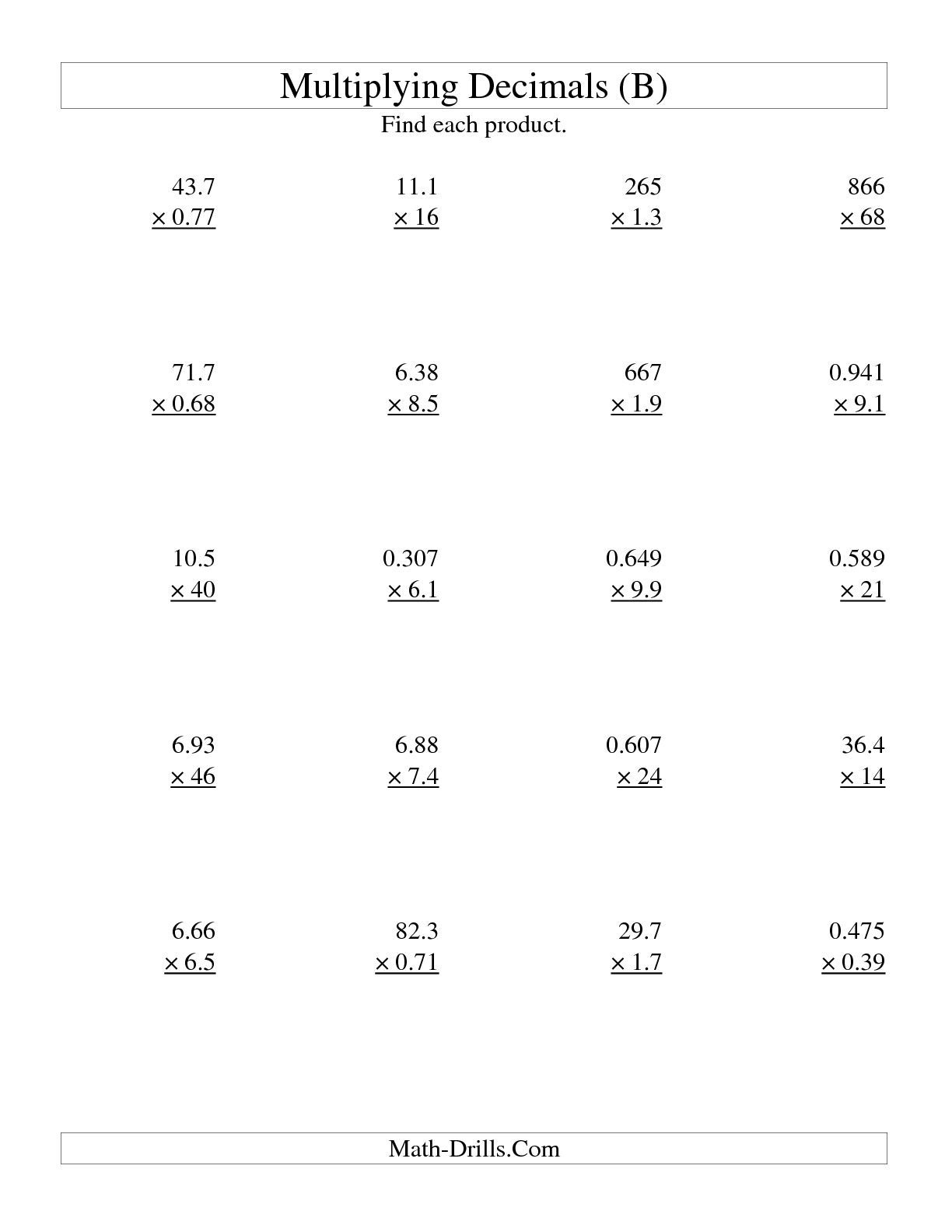 Multiplication Decimals Worksheets Multiplication Worksheets