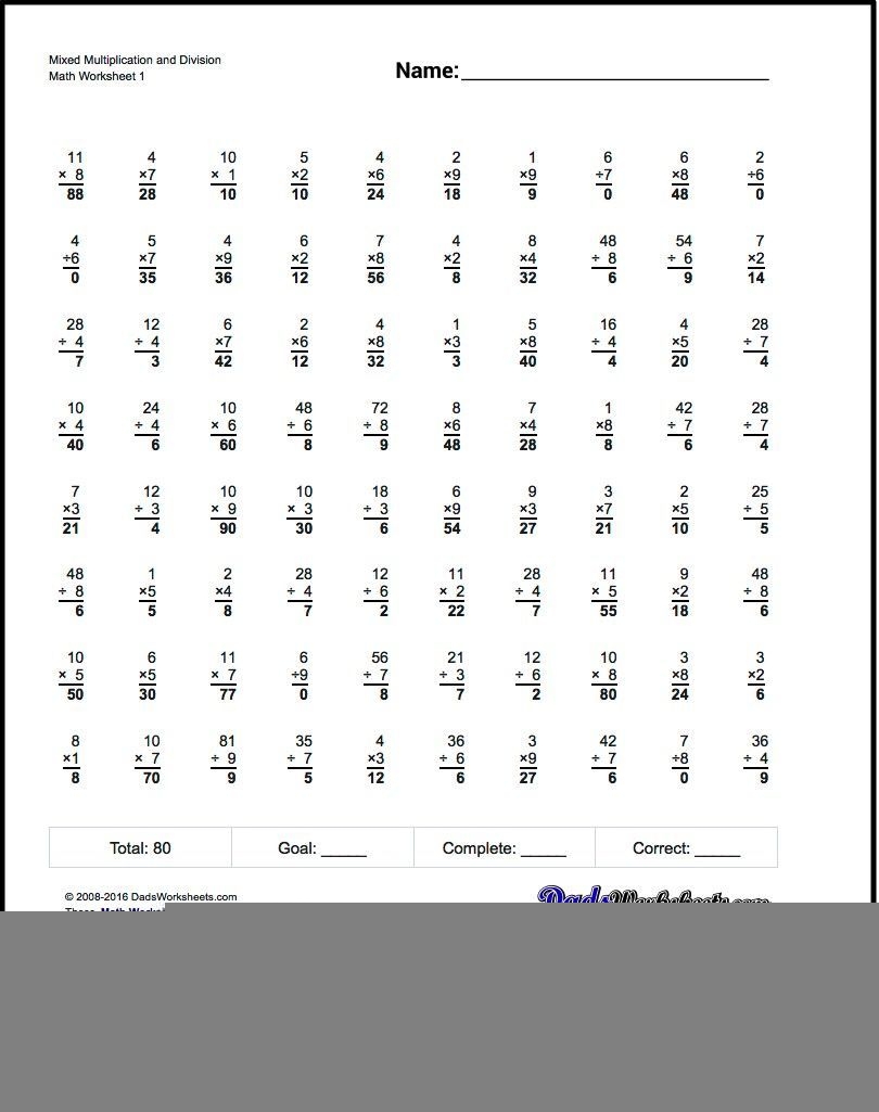 Multiplication Division Worksheets Free Printable