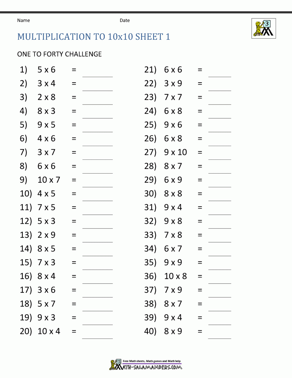 Multiplication Facts Worksheets Understanding Multiplication To 10x10