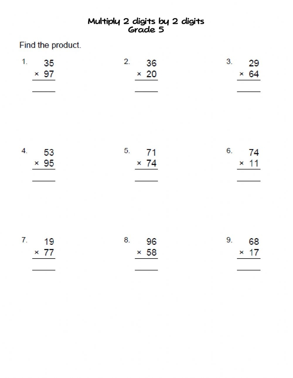 Multiplication For 5th Grade Worksheets Printable Worksheets