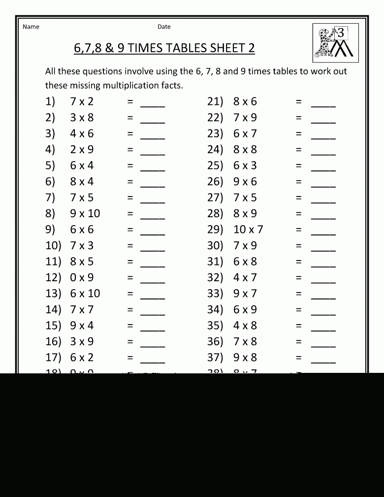 Multiplication Table Worksheets 6 9 Multiplication Worksheets