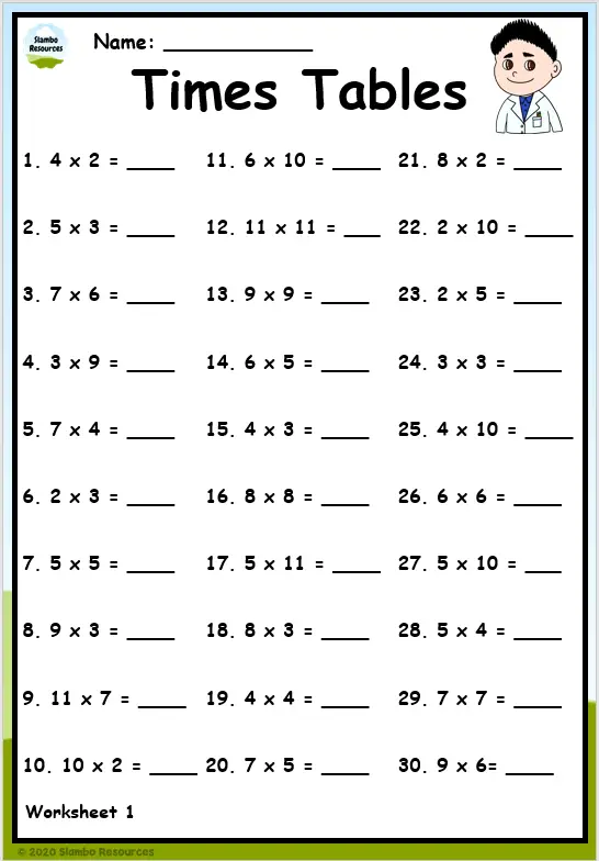 Multiplication Times Table Worksheet Brokeasshome