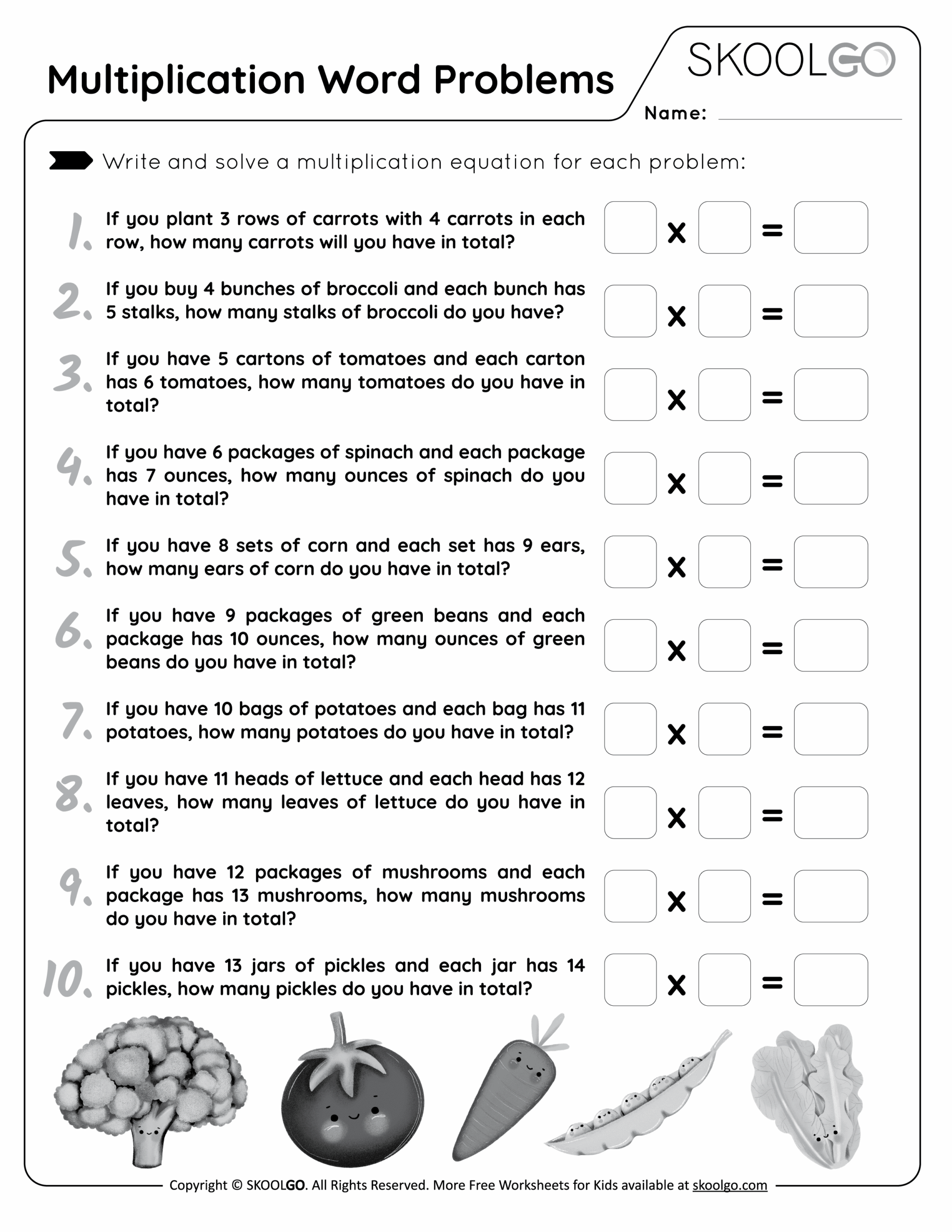 Multiplication Word Problems SKOOLGO