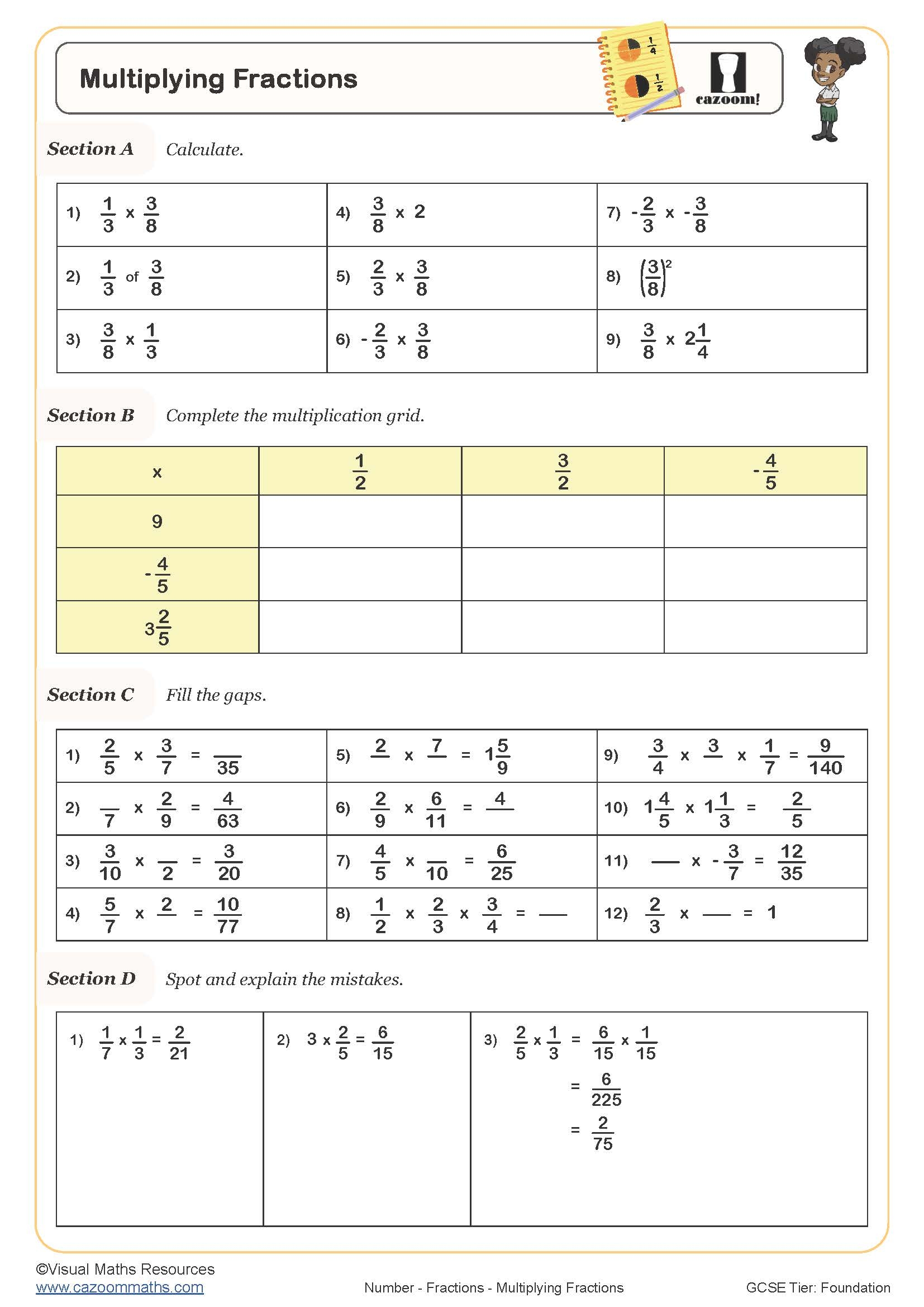 Multiplying Fractions Free PDF Worksheet Printable Maths Worksheets 