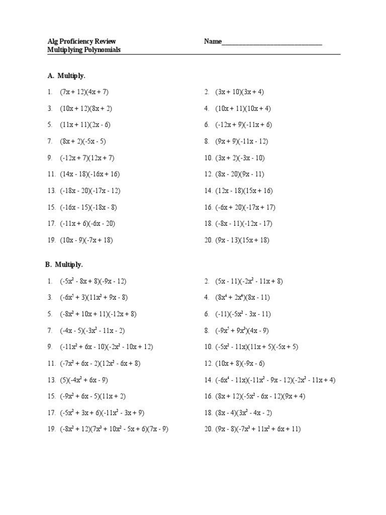 Multiplying Polynomials PDF Worksheets Library