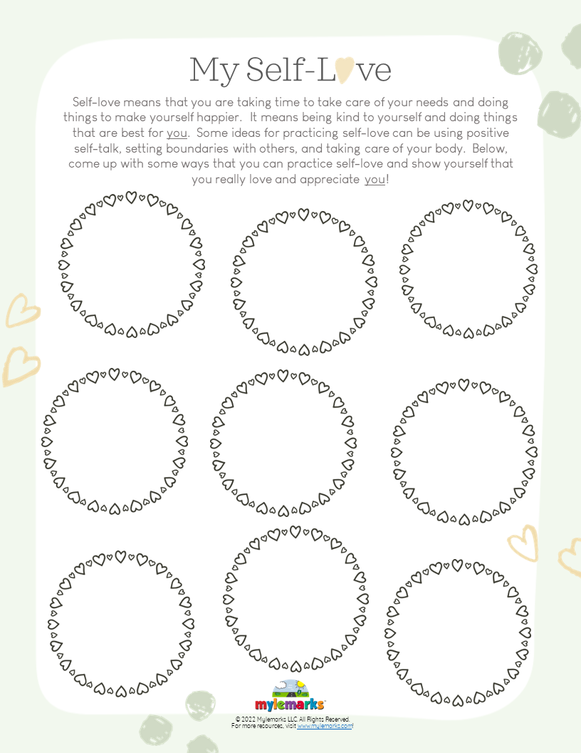My Self Love from The Self Esteem Journal For Teens Worksheets Library