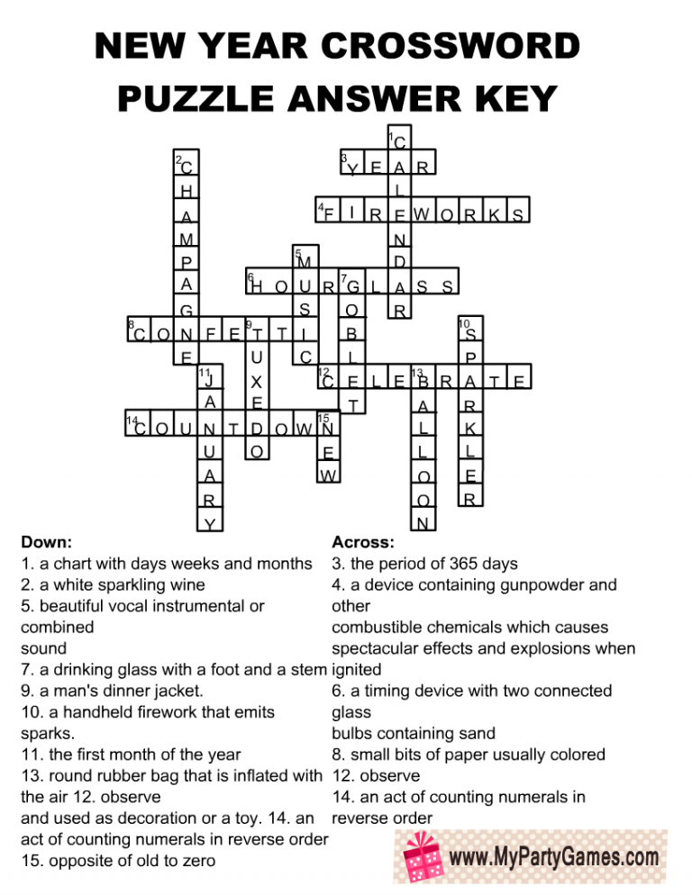 New Year Crossword Puzzle Printable Printable Word Searches