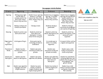 Newspaper Article Rubric By Simple Assessment Teachers Pay Teachers