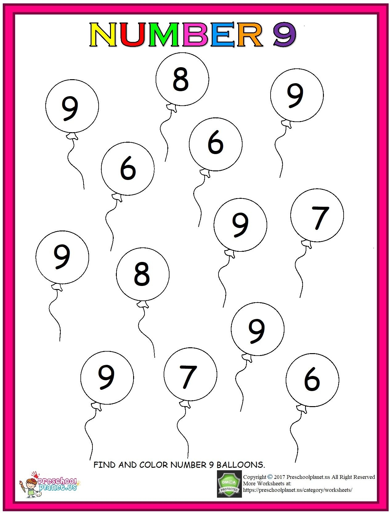 Number 9 Preschool Worksheets Preschool Worksheets