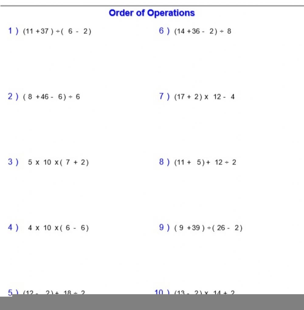 Order Of Operations Grade 5 Worksheet With Parentheses Order Of 