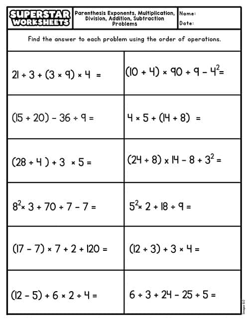 Order Of Operations Worksheets Worksheets Library