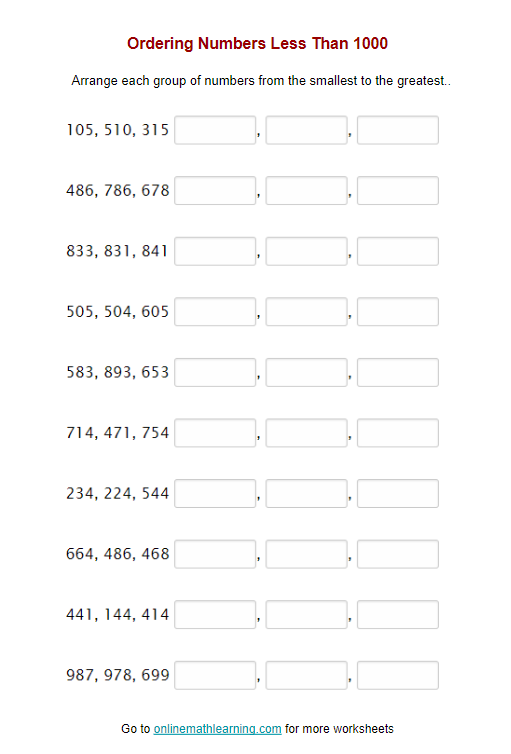Ordering Numbers Worksheet Second Grade Printable Worksheet Answers 