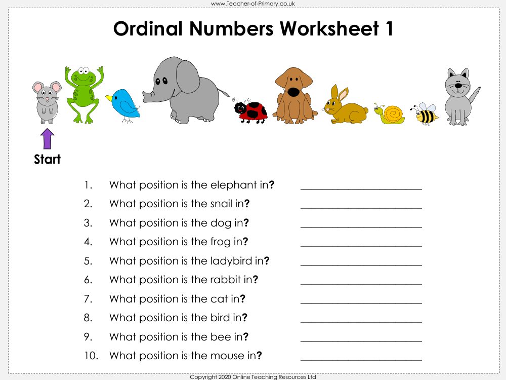 Ordinal Numbers Worksheet Maths Year 1 Worksheets Library