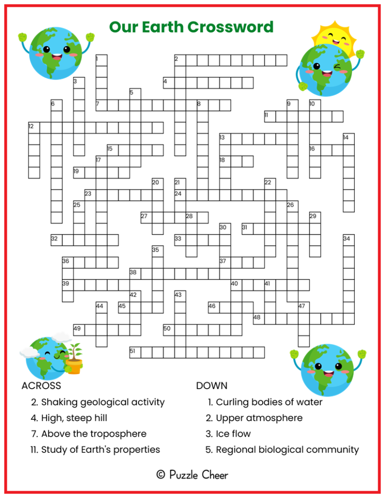 Our Earth Crossword Earth Day Puzzle Puzzle Cheer