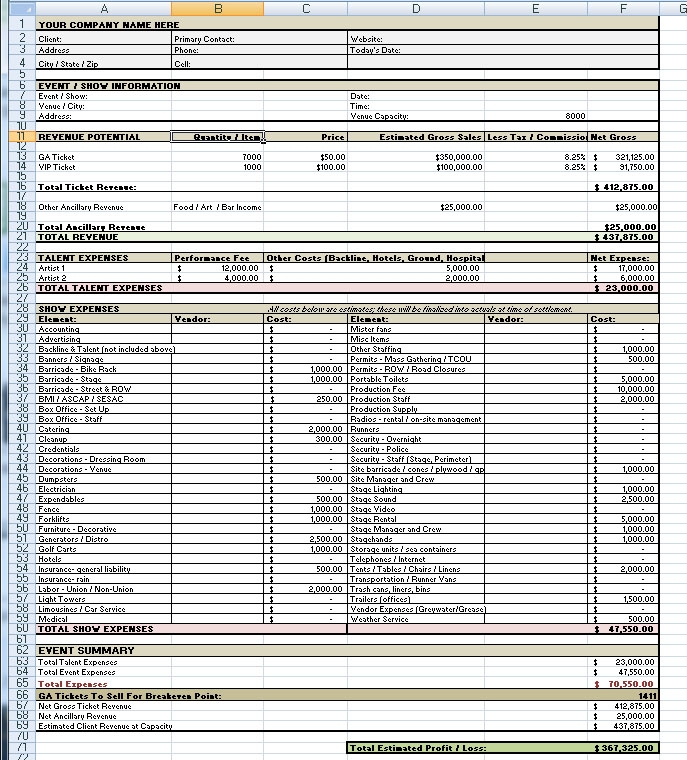 P L Budget Template