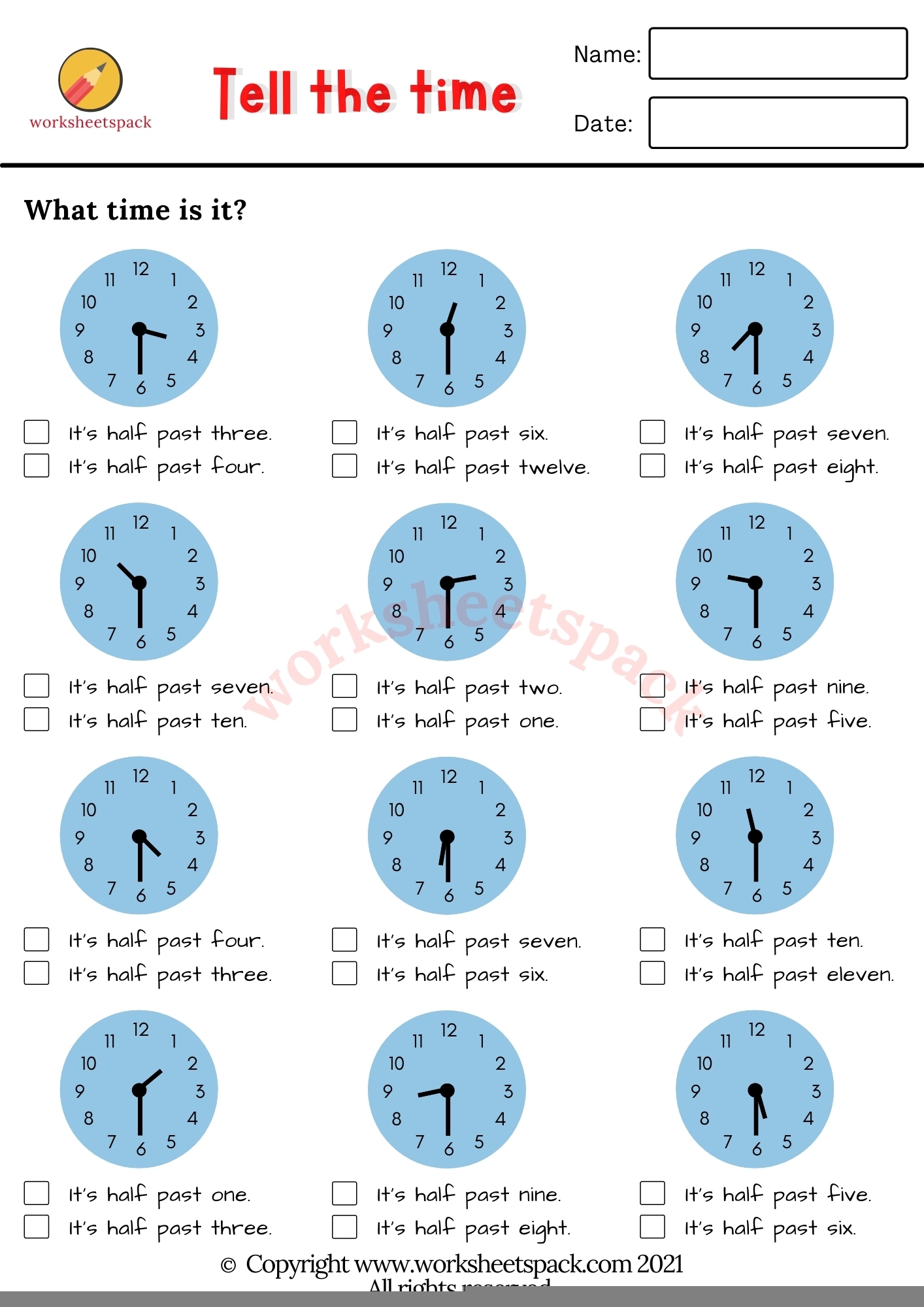 PDF Worksheets Telling The Time Telling Time Worksheets