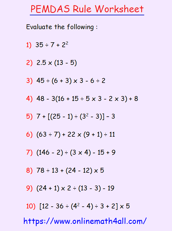 Pemdas Worksheet 1 PDF PDF Worksheets Library