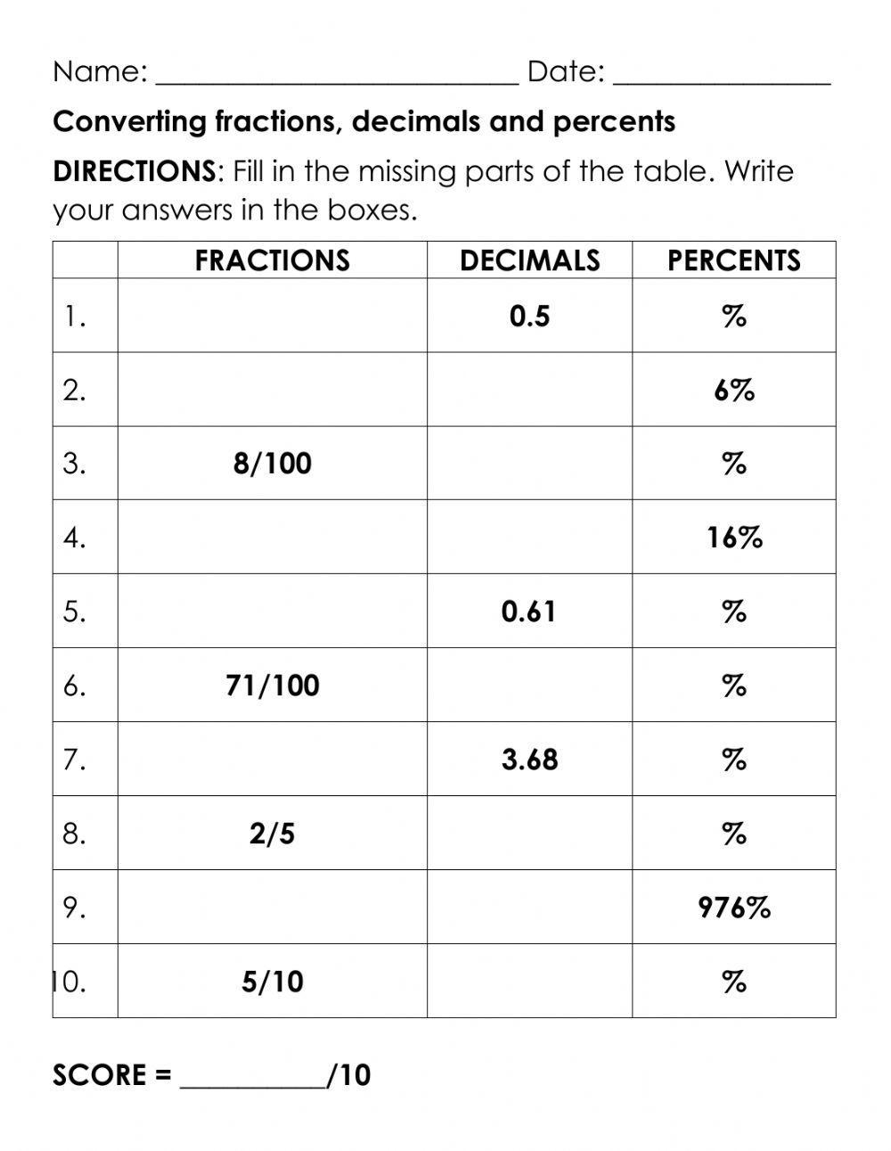 Percent Worksheets Worksheets Library