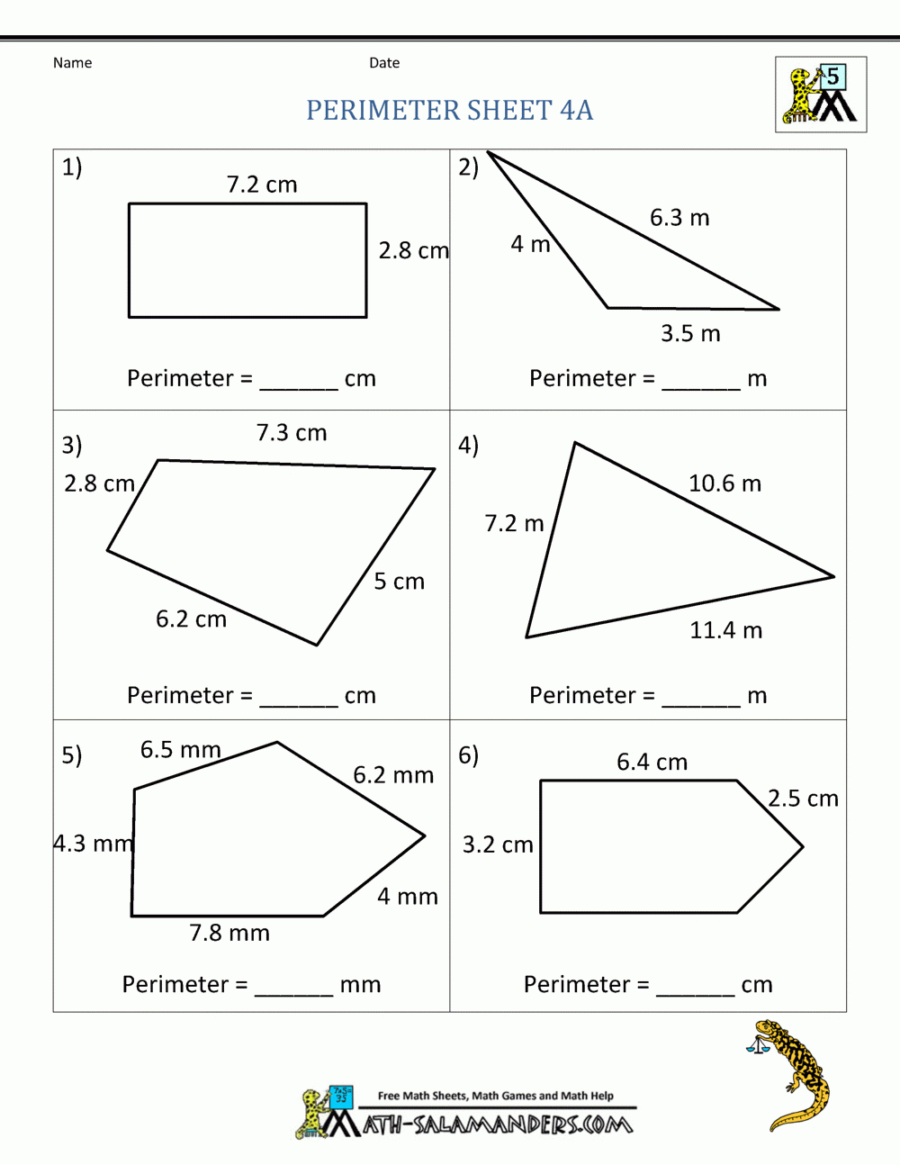 Perimeter Worksheets Db excel