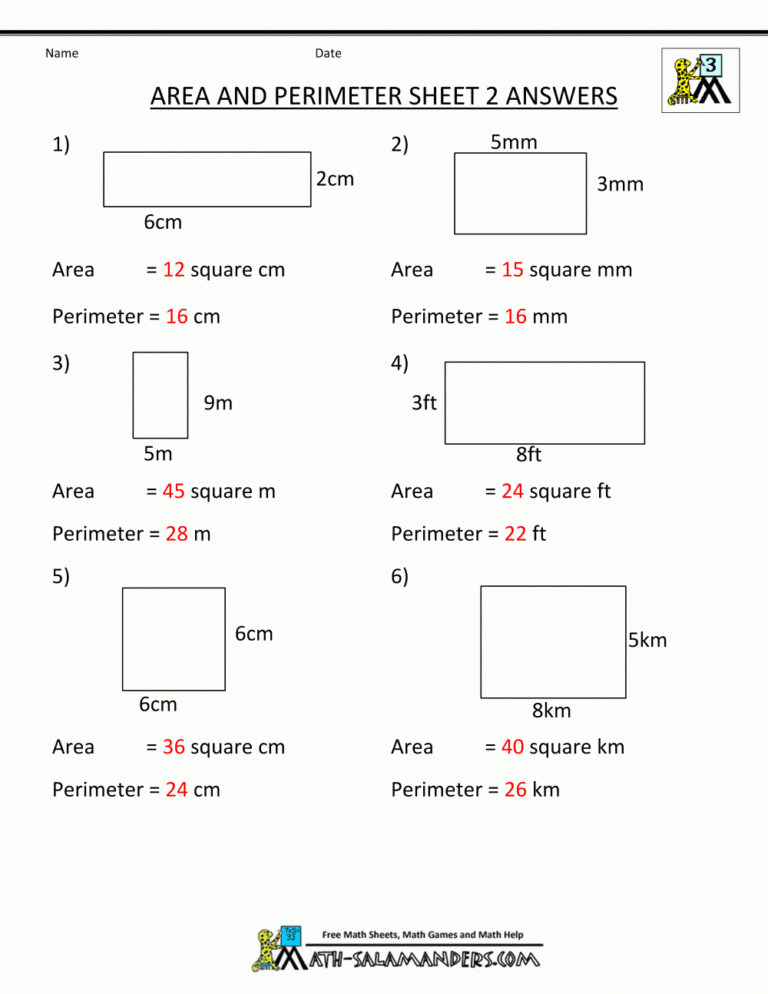 Perimeter Worksheets Db excel