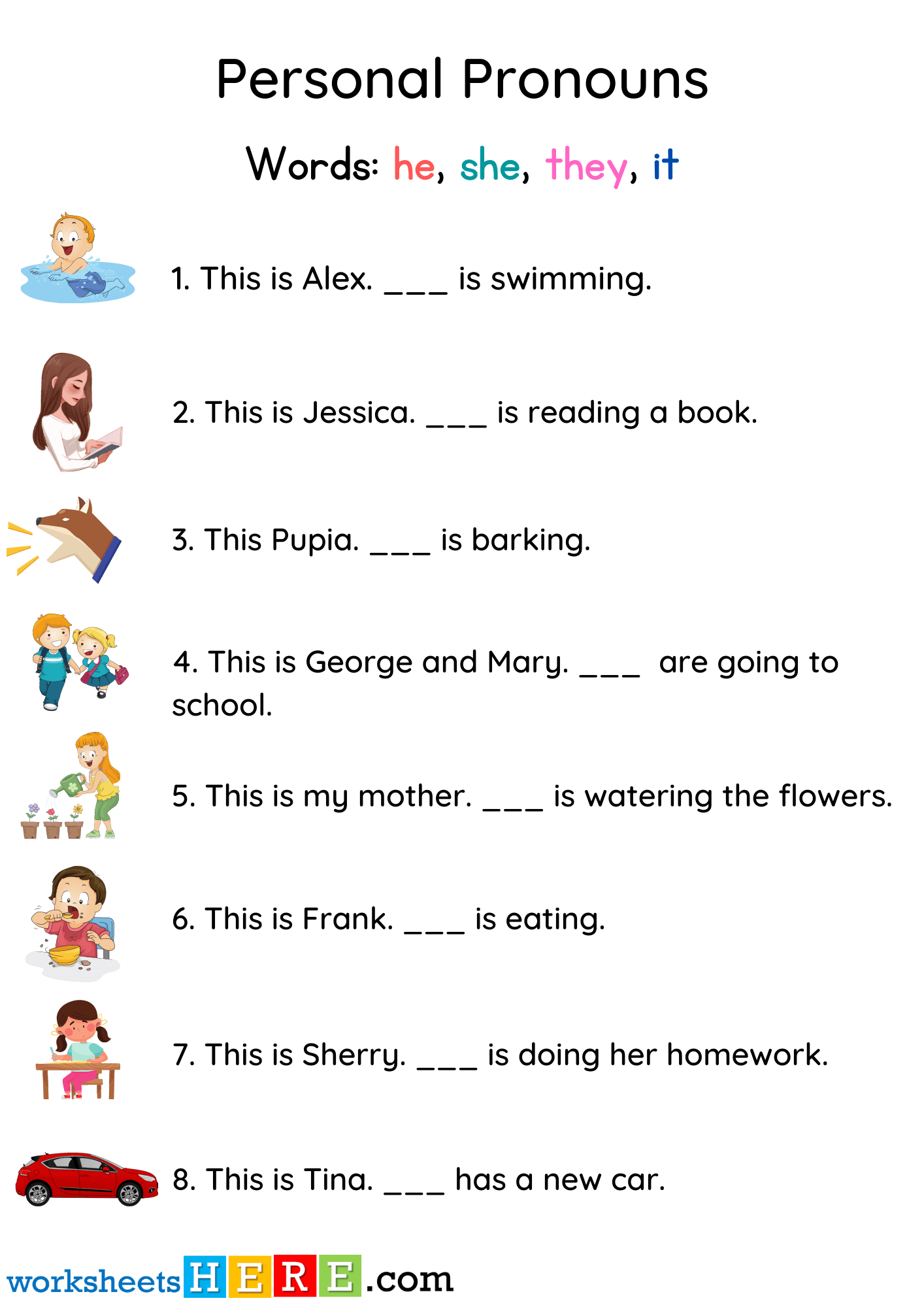 Personal Pronouns Exercises With Answers Pronouns Worksheet With