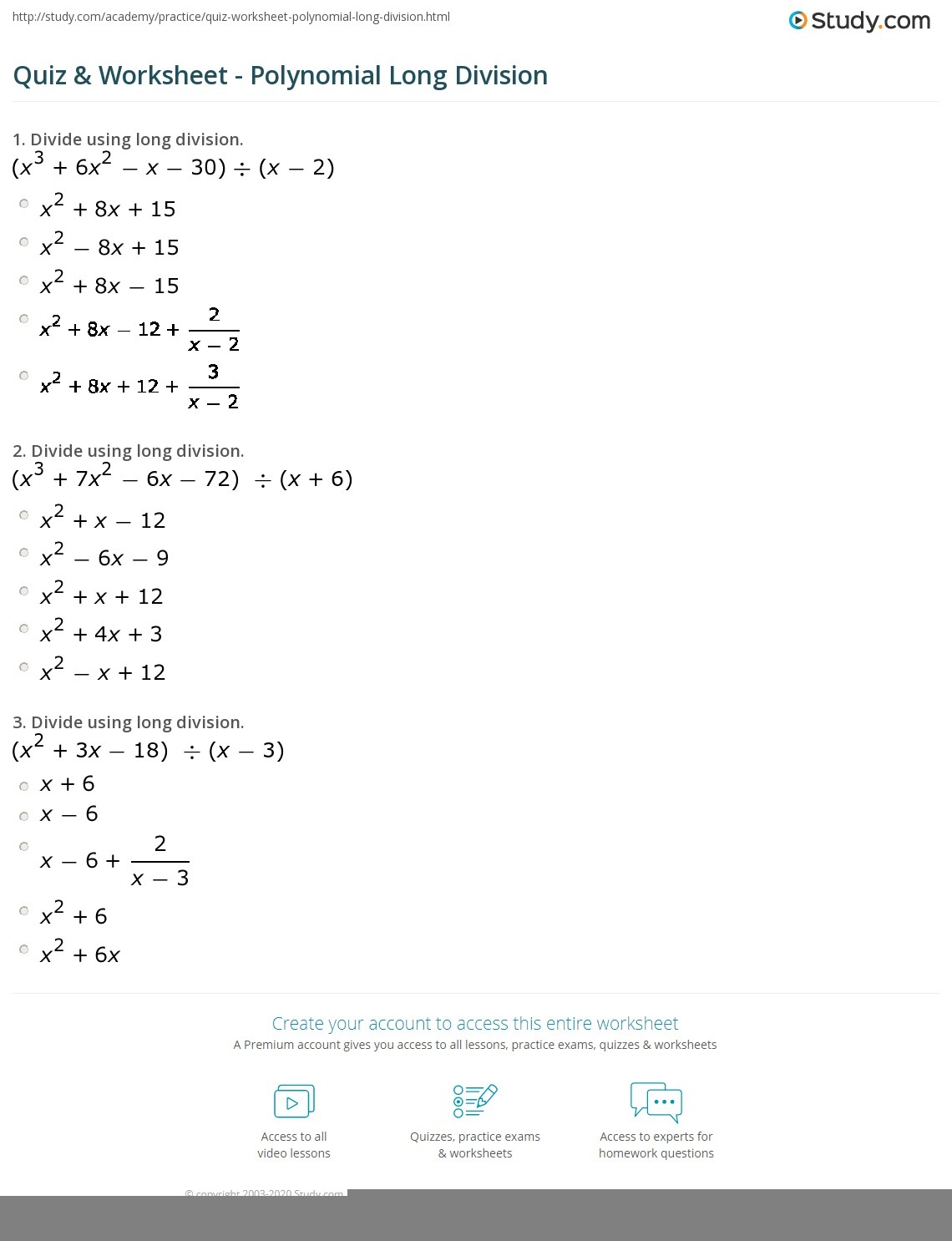 Polynomial Long Division Problems Worksheet Long Division Worksheets