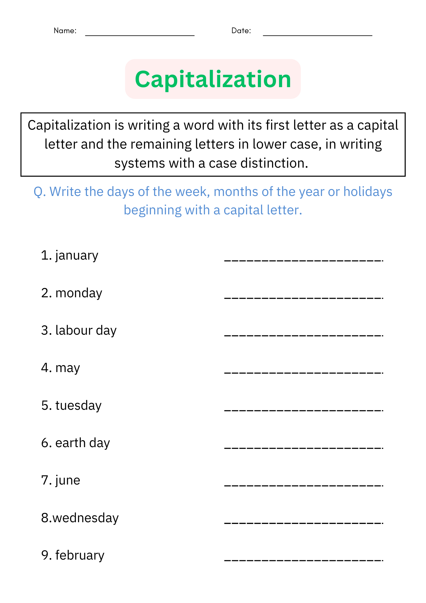 Printable Capitalization Grammar Worksheets Digital Resources 