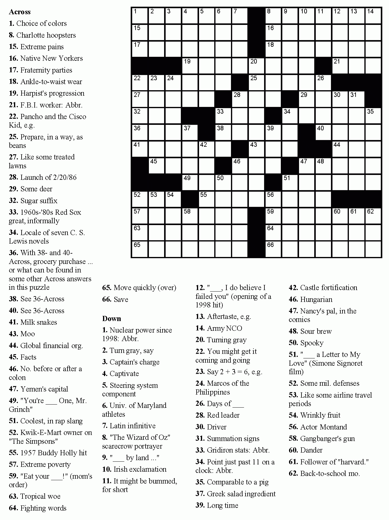 Printable Celebrity Crossword Puzzles Printable Crossword Puzzles