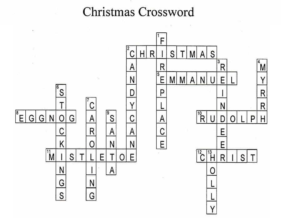 Printable Christmas Crossword Puzzle Answers Free Download And Print