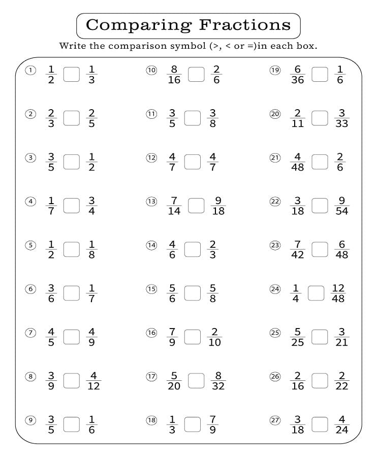 Printable Comparing Fractions Worksheet Free Download And Print For You 
