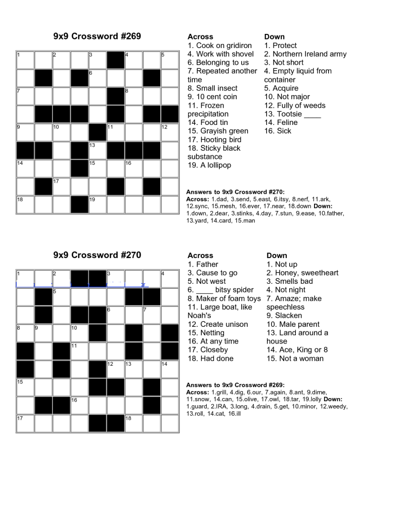Printable Crossword Puzzles With Answers