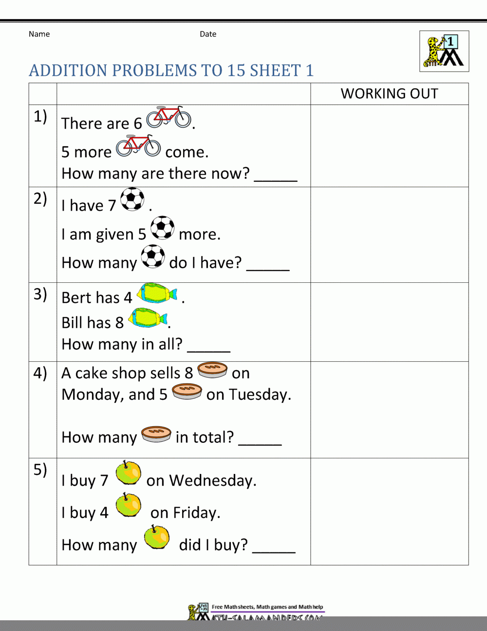 Printable Math Problems For 1St Graders Printable Word Searches