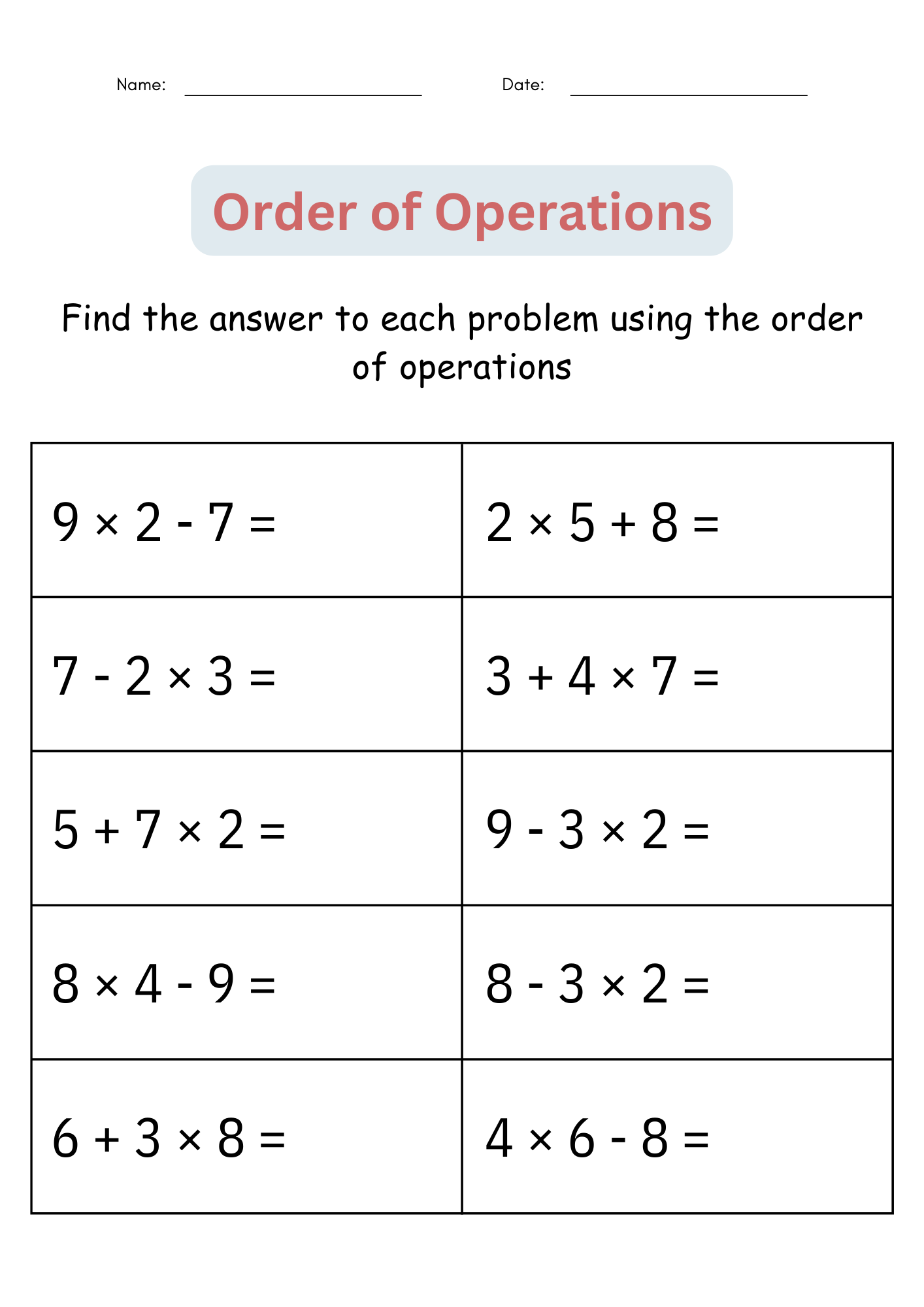 Printable Order Of Operations Digital Worksheets Activities For 