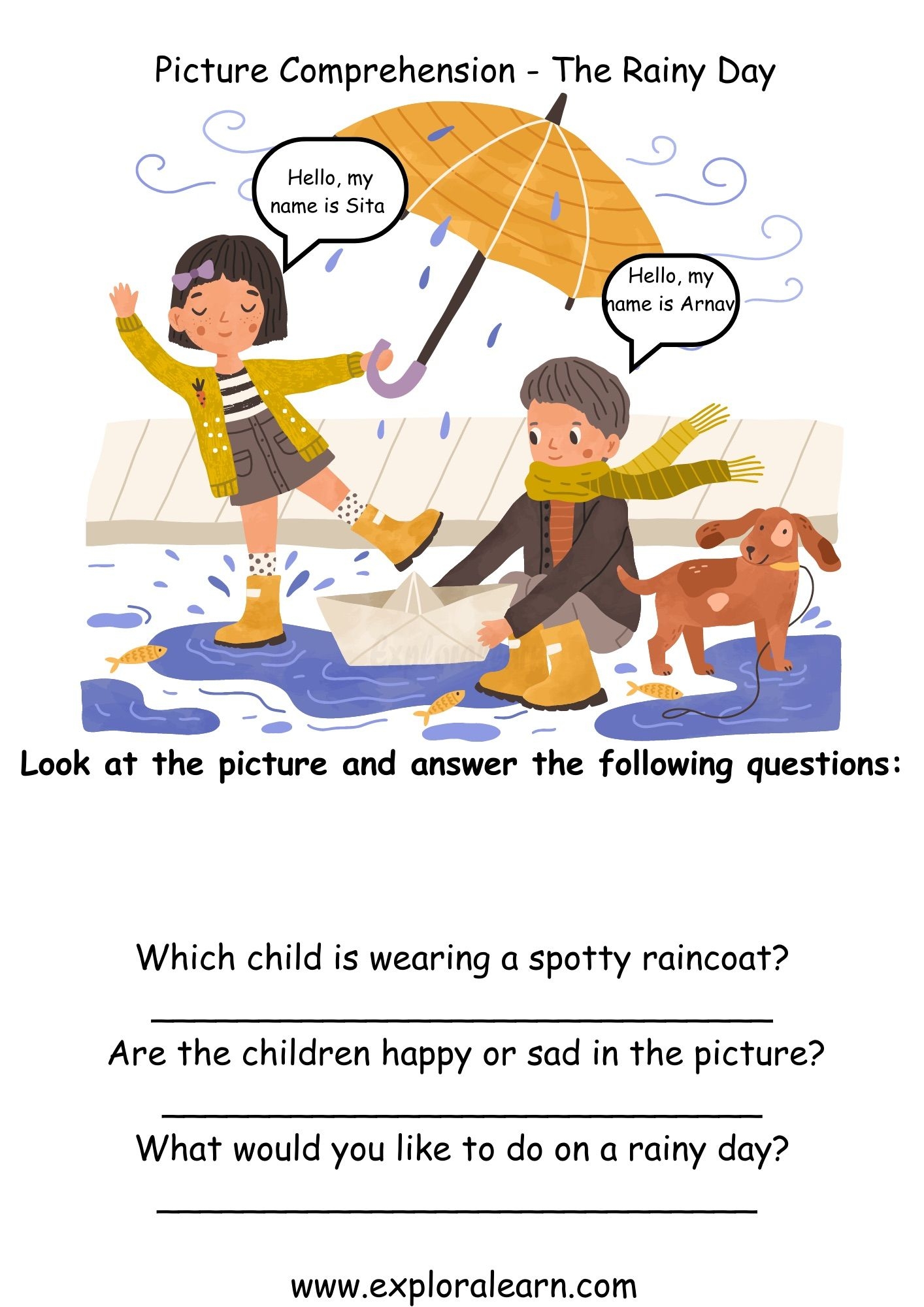 Printable Picture Comprehension Worksheets For 1st Class