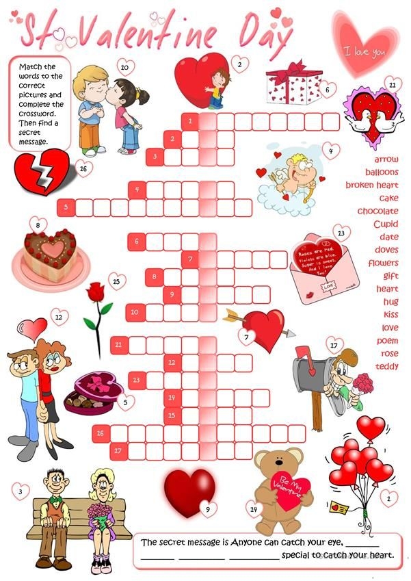 Printable Valentine S Day Crossword Puzzles Printable Word Searches