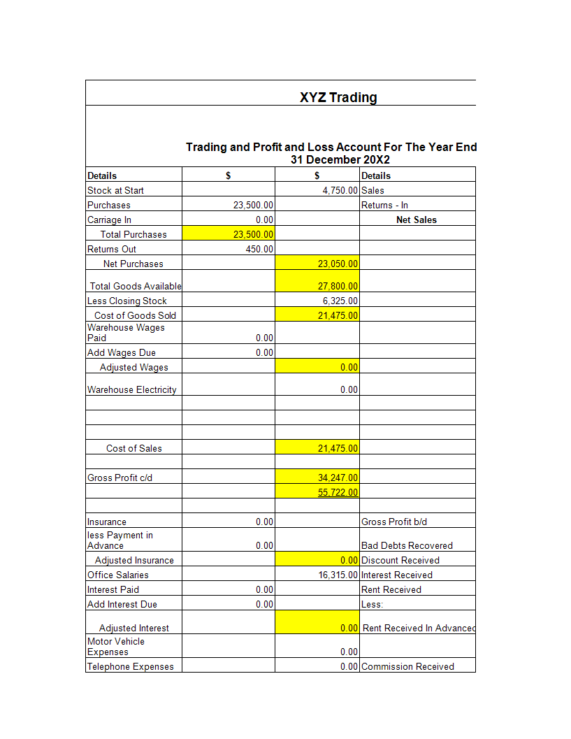 Profit And Loss Worksheet pdf