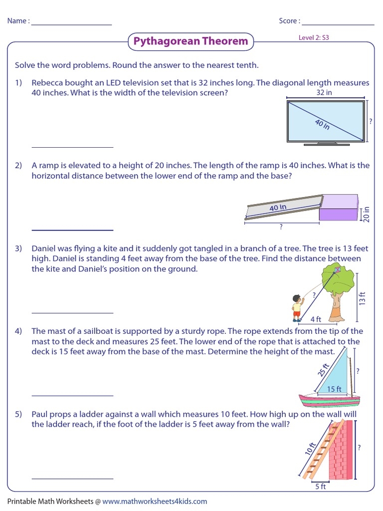 Pythagorean Theorem Score Name Download Free PDF Foot Unit