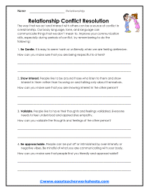 Relationship Worksheets