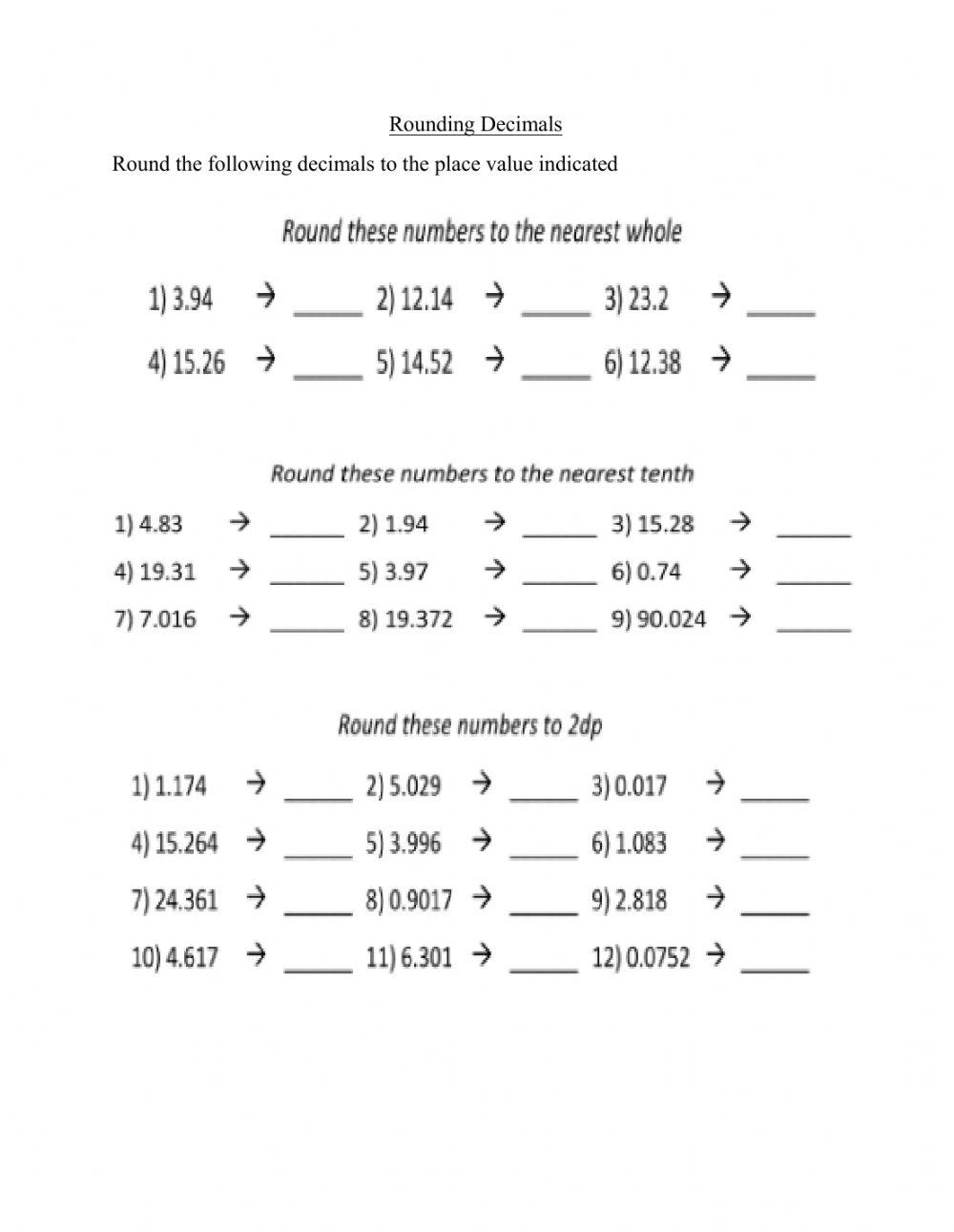Rounding Decimals Online Worksheet Live Worksheets Worksheets Library