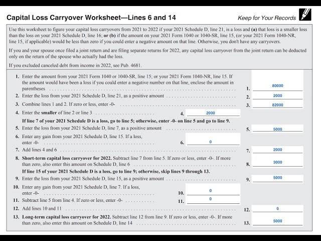 Schedule D Capital Loss Carryover Worksheet Walkthrough Lines 6 